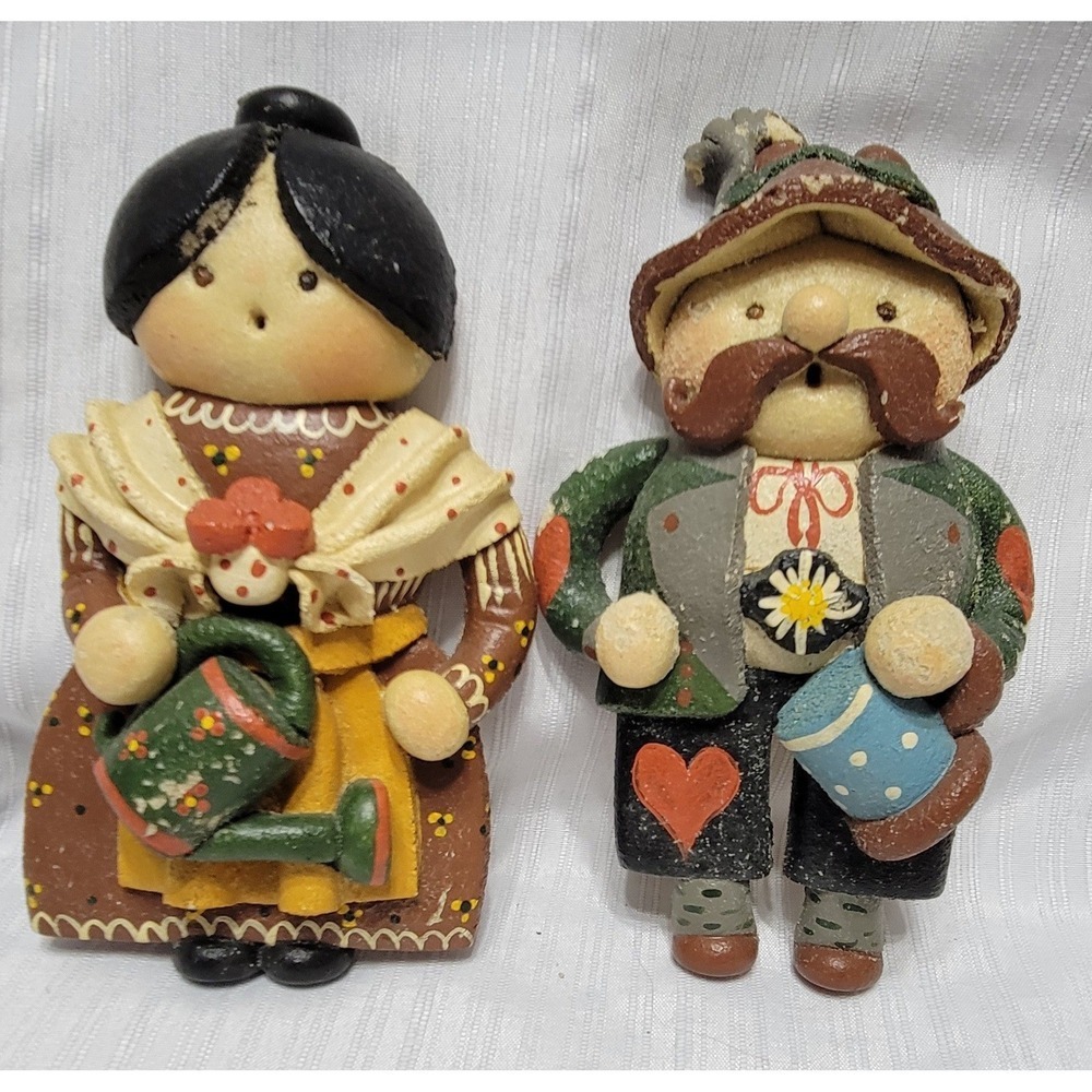 Vintage Folk Art Salt Dough Wall Hanging Figurines Man and Woman Farmhouse Decor